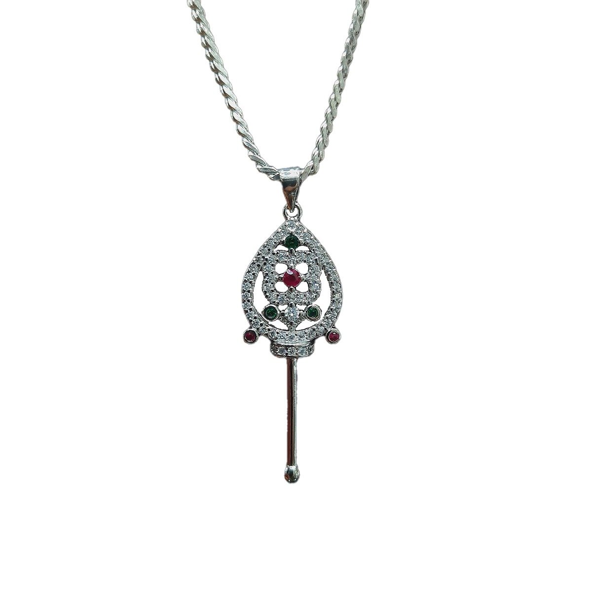 LORD MURUGAN VEL AYUTHAM PENDANT IN SILVER WITH MULTICOLOUR STONE