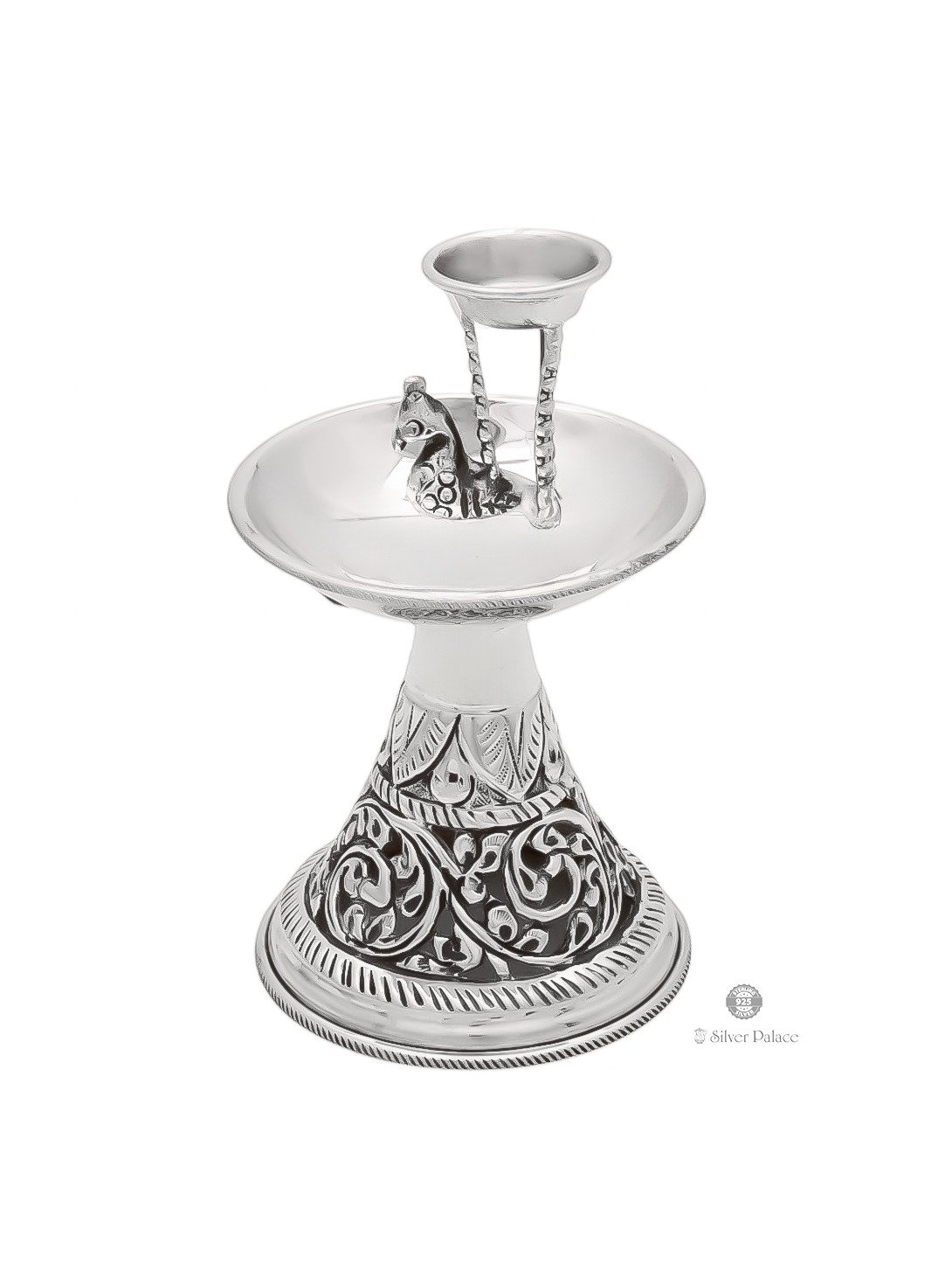 925 OXIDISED SILVER PEACOCK DESIGN CANDLE HOLDER 