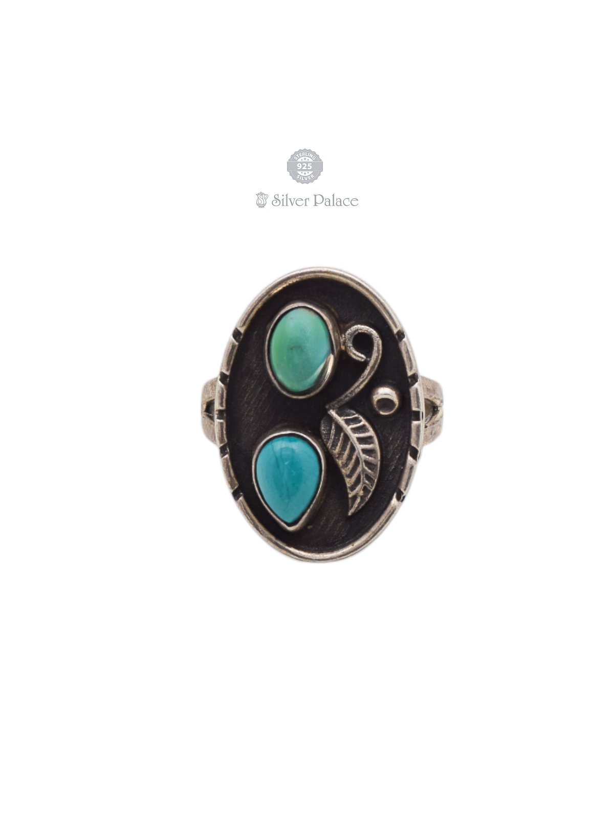 92.5 OXIDIZED SILVER NEETH COLLECTION STYLISH FANCY TURQUOISE LADIES RING 