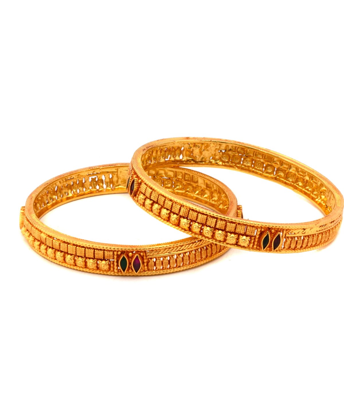 GOLD POLISH DESIGNER RED and green STONE BANGLES FOR WOMEN 