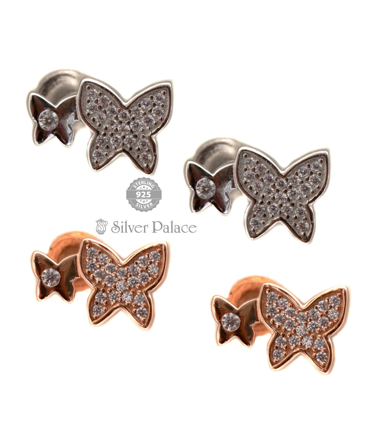 925 Silver  Solitaire Butterfly Design Studs Earrings for Women & Girls