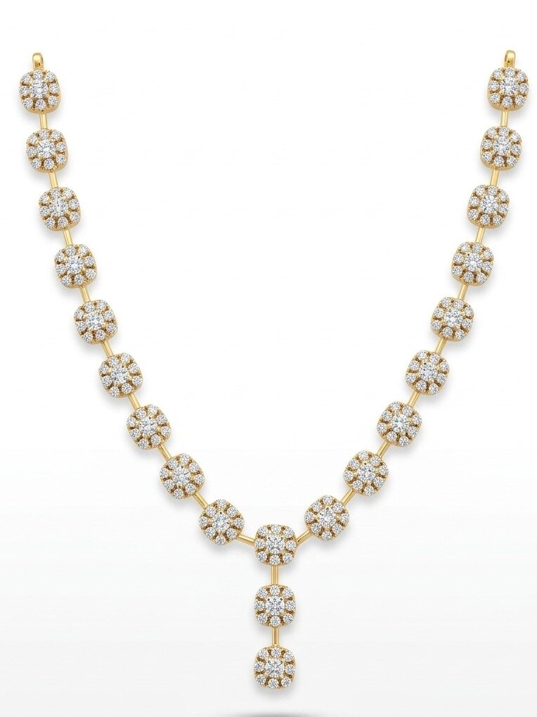 GOLD POLISHED WITH CUBIC ZIRCONIA NECKLACE FOR GIRLS IN SILVER
