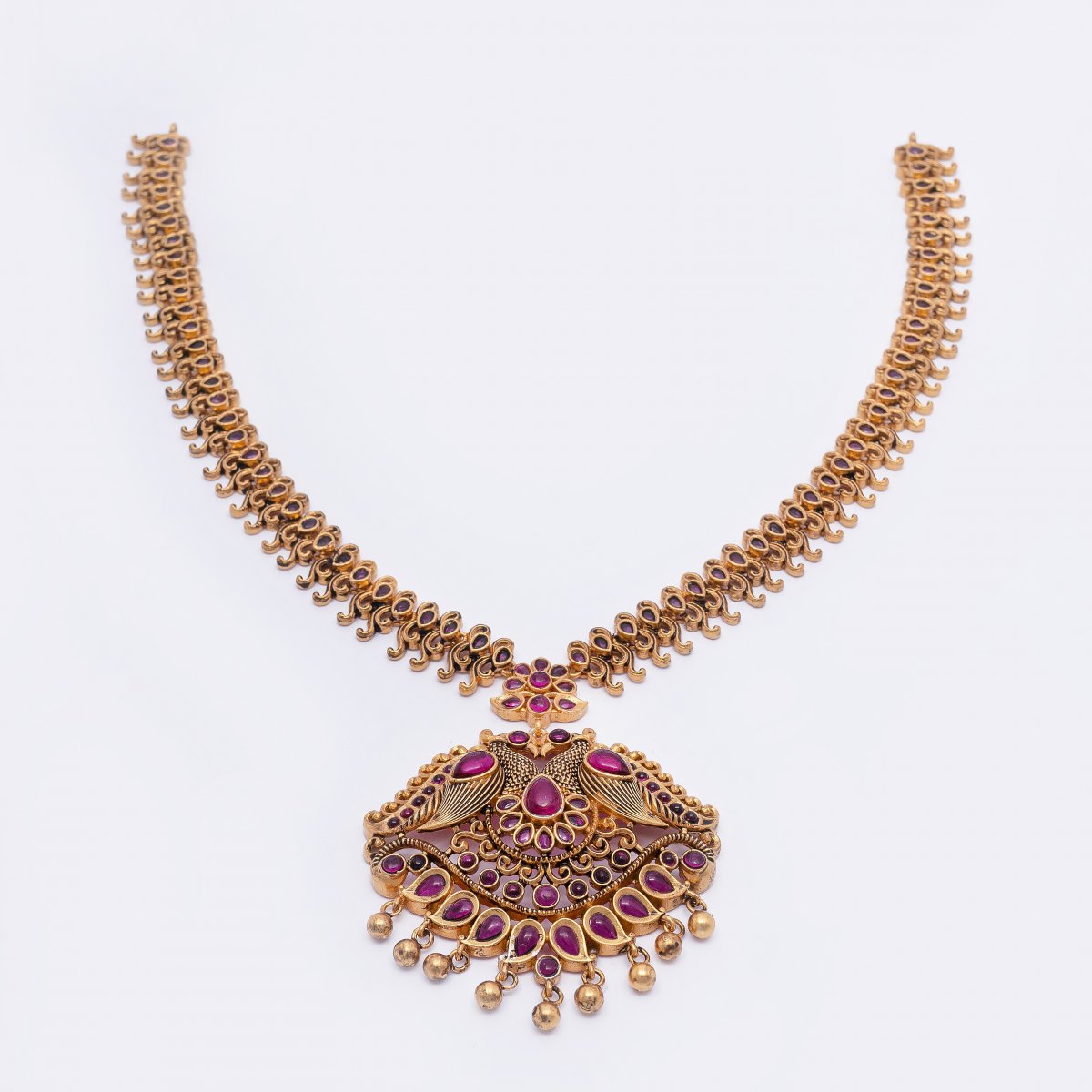 GOLD PLATED TRADITIONAL TRENDY SOUTH INDIAN PEACOCK DESIGN NECKLACE FOR WOMEN