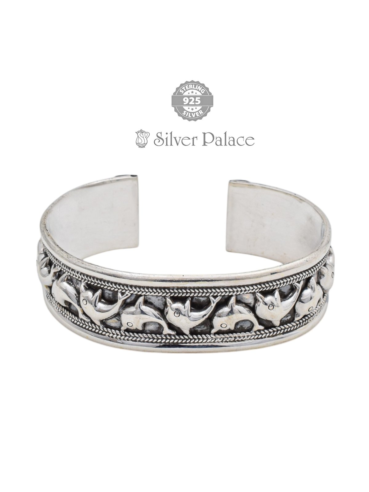 925 OXIDISED SILVER DOLPHIN DESIGN OPEN CUFF KADA FOR WOMEN HANS COLLECTION
