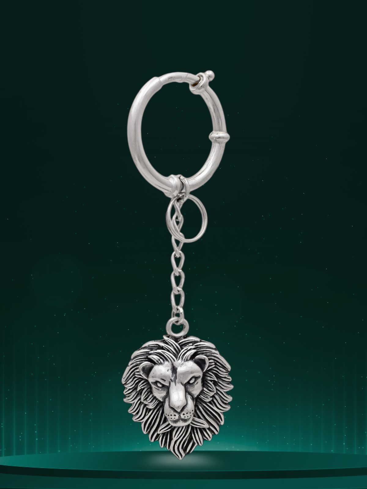 925 OXIDISED SILVER LION FACE KEYCHAIN FOR PERFECT FOR KEYS