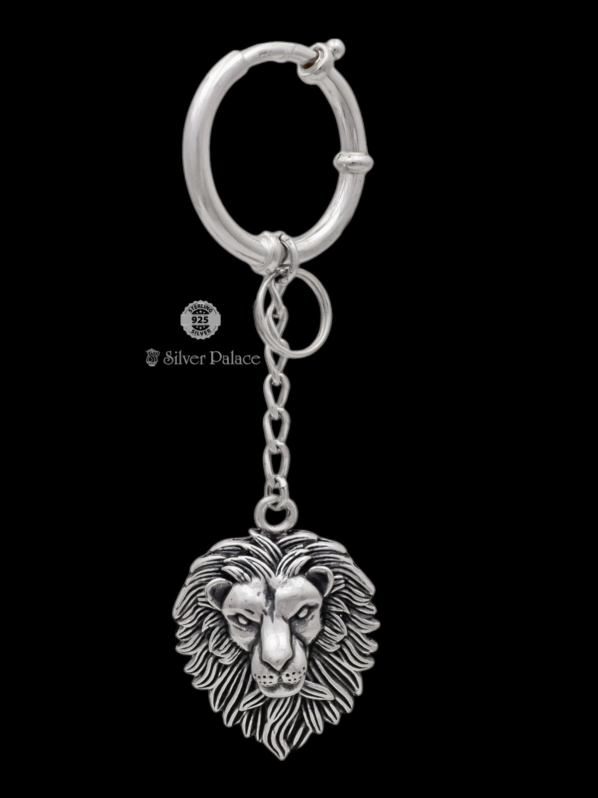 925 Oxidised Silver Lion Face Key Chain For Perfect For Keys - Silver ...
