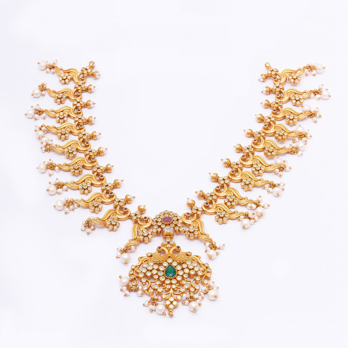 GOLD PLATED TRADITIONAL NECKLACE WITH EARRINGS FOR WOMEN