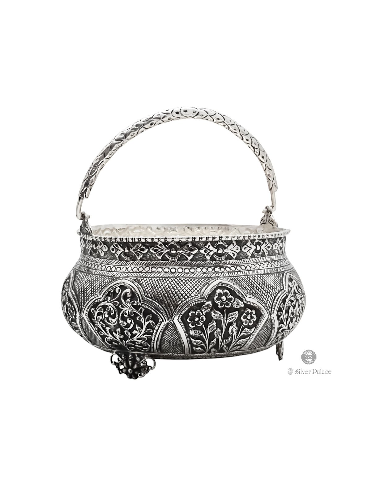925 OXIDISED SILVER FLORAL DESIGN POOJA BASKET FOR POOJA PURPOSE 