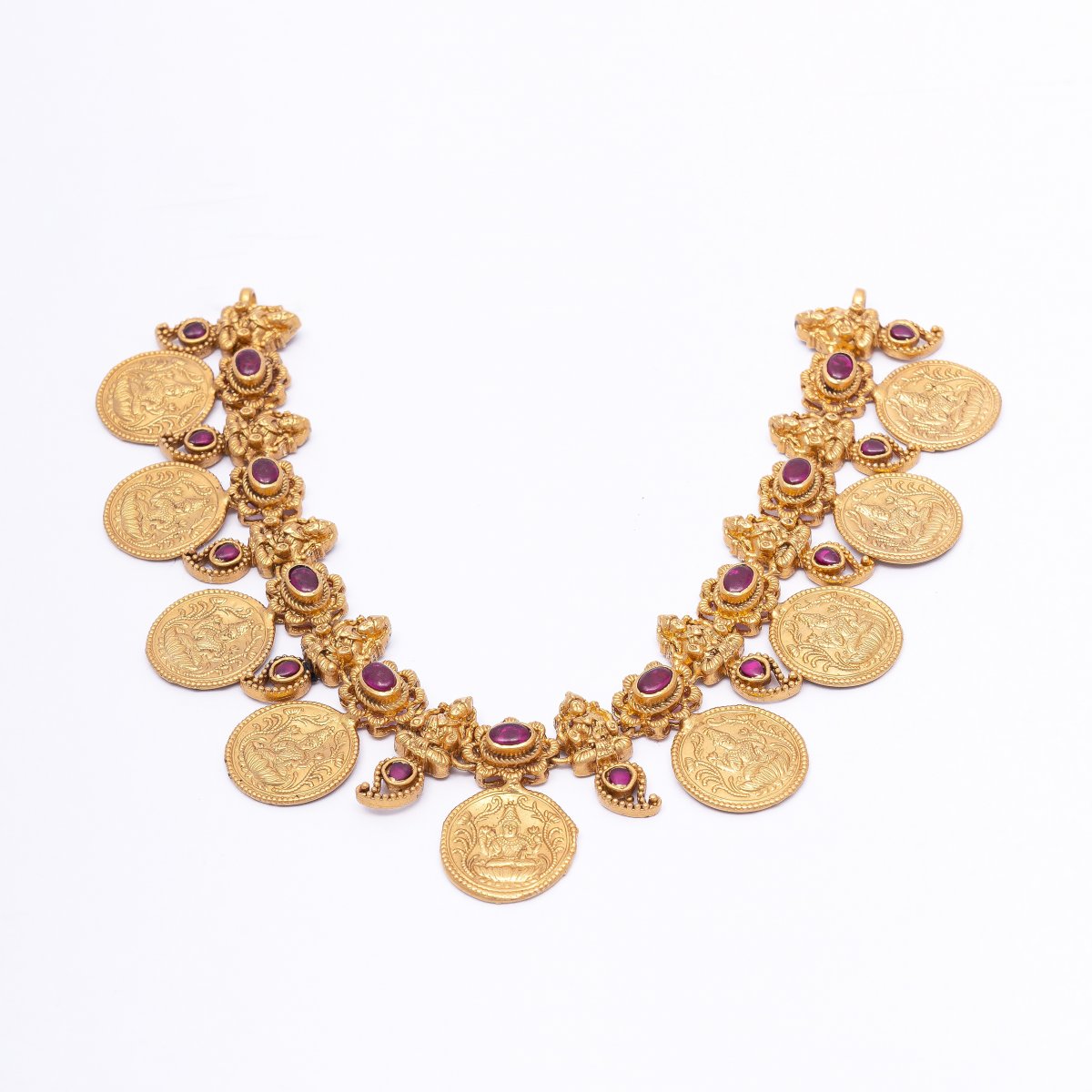 GOLD PLATED TRADITIONAL TEMPLE JEWELLERY LAXMI TEMPLE COIN NECKLACE 