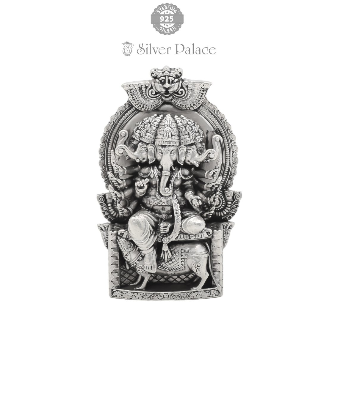 Oxidised Silver Five Head Lord Ganesh Idol For Pooja