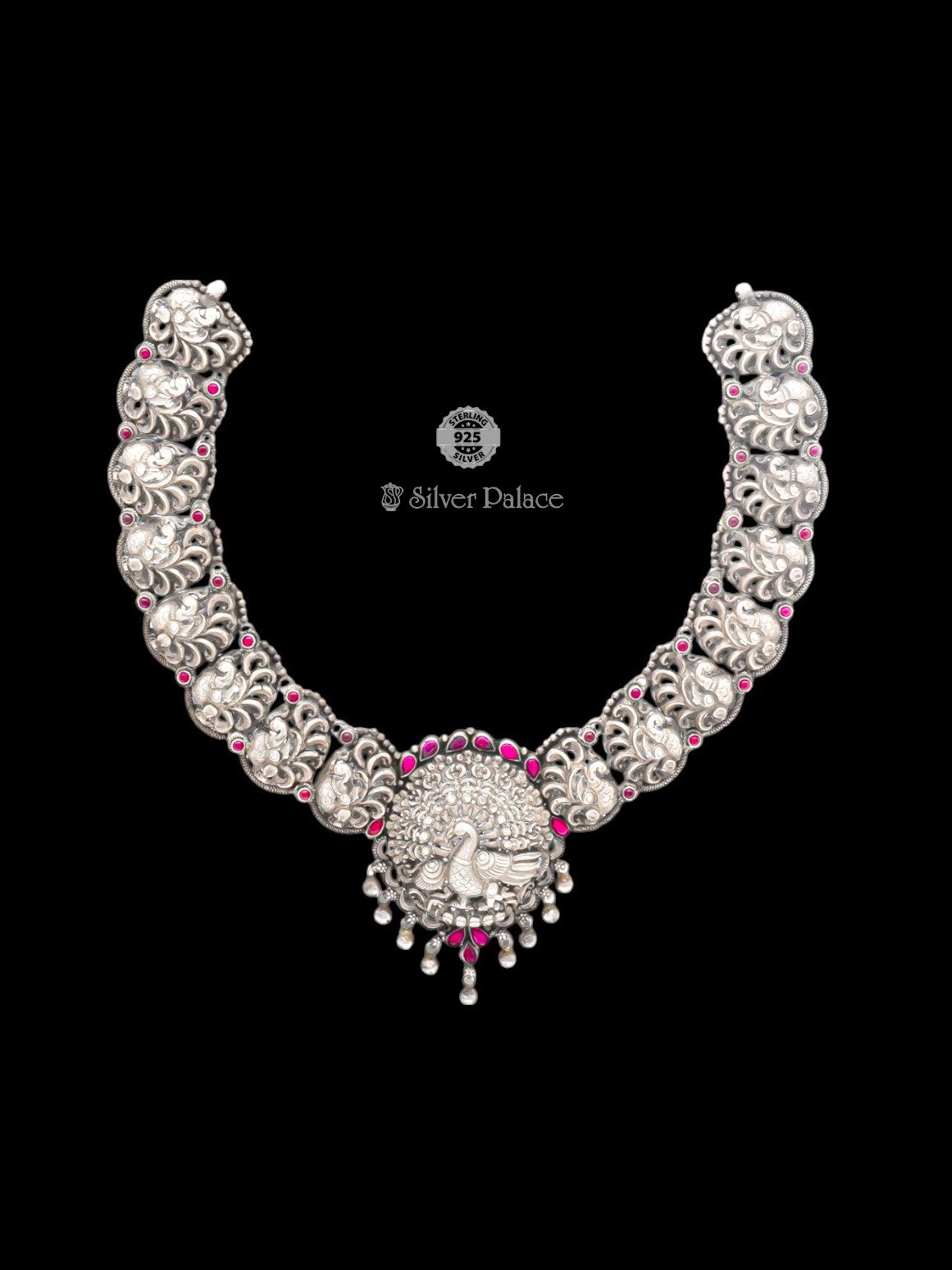 92.5 OXIDISED SILVER ROOP COLLECTION ANNAM PEACOCK NAGAAS ANTIC NECKLACE FOR LADIES