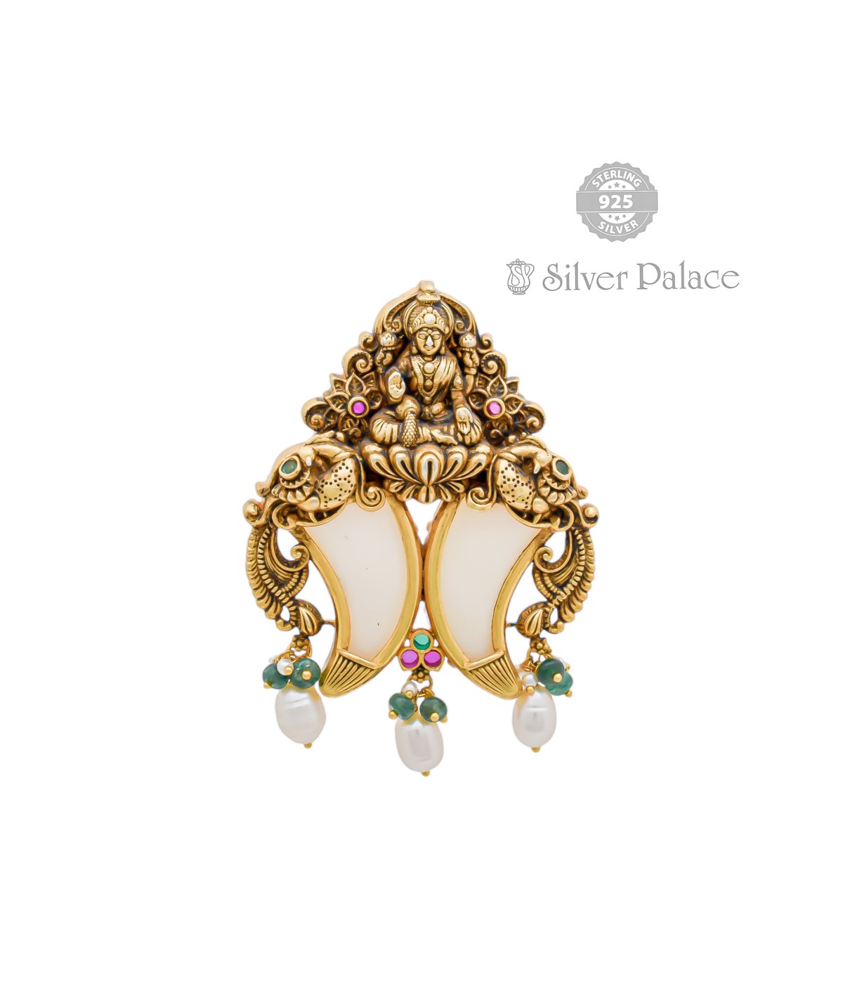 Silver Anite Collection Gold Polished Elephant Trunk With Lakshmi Pendant  For Women
