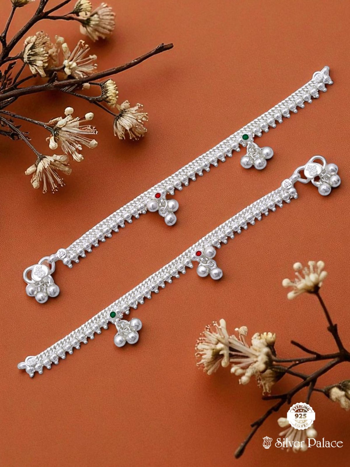 STERLING SILVER BEADS WITH ENAMEL DESIGN ANKLETS FOR KIDS 