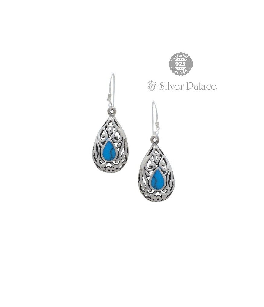 925 Sterling Silver Trishe Collections Blue Pearl Teardrop Dangle Earrings