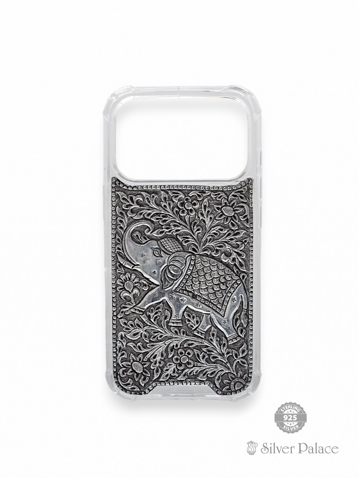 925 OXIDISED SILVER ELEPHANT DESIGN PHONE CASE FOR IPHONE 17 PRO 