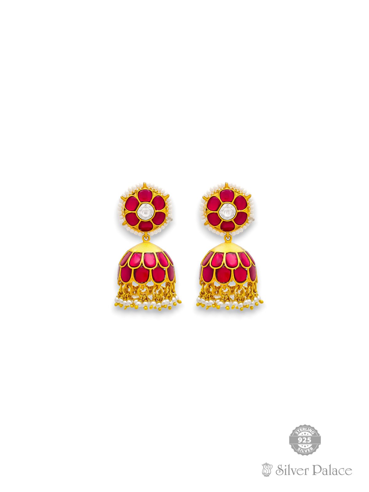 925 SILVER GOLD POLISHED BEADS HANGING JHUMKI FOR GIRLS ANITE COLLECTION 