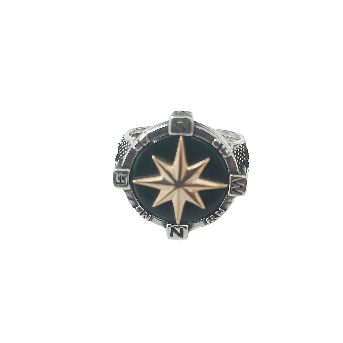GREEN COMPASS RING WITH ANCHOR FIGURE