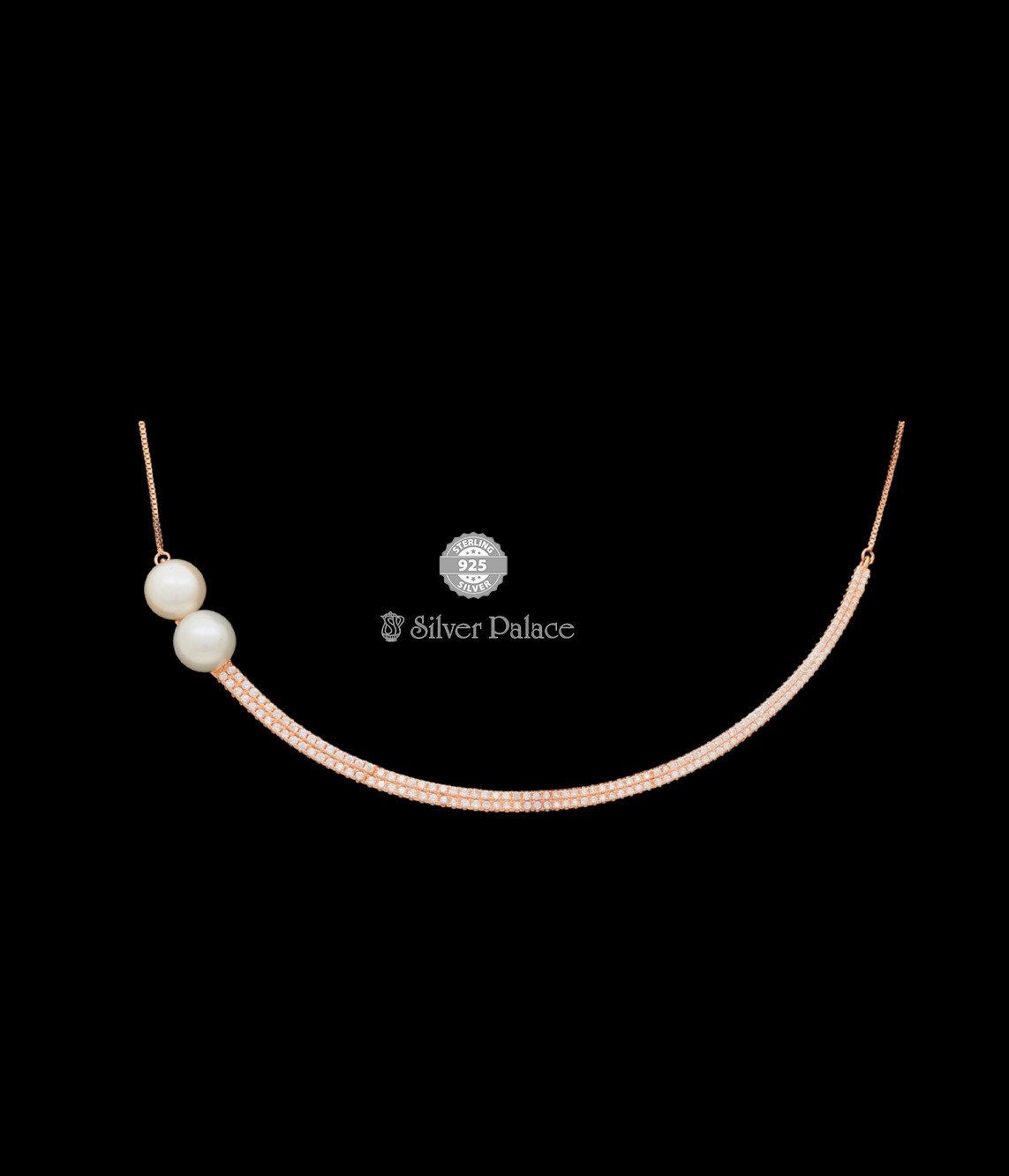 92.5 STERLING SILVER ROSE GOLD CHAIN WITH WHITE PEARL FOR WOMENS