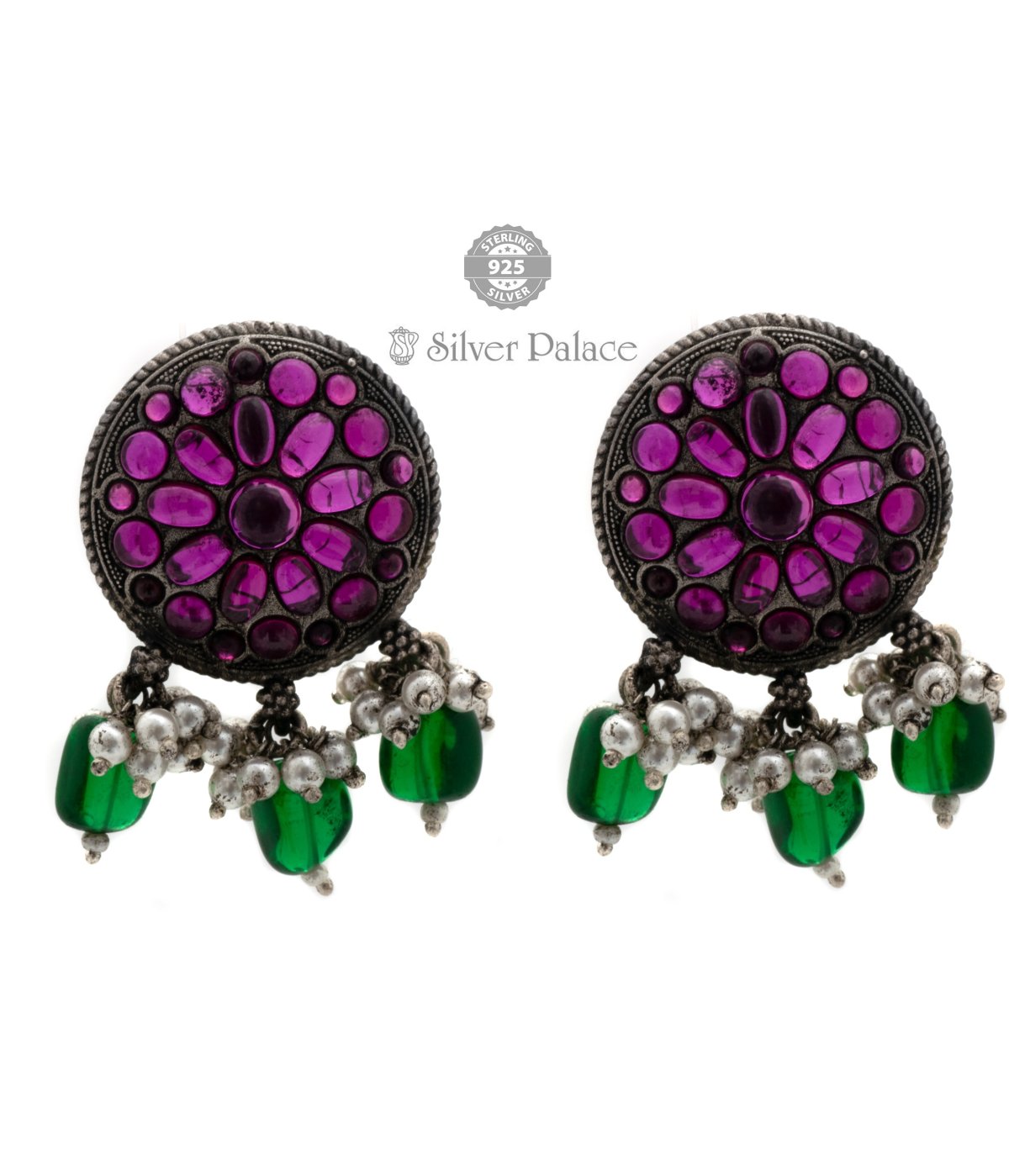 92.5 Pure silver RUBY EMBELLISHED   earrings with aventurine pumpkin drops