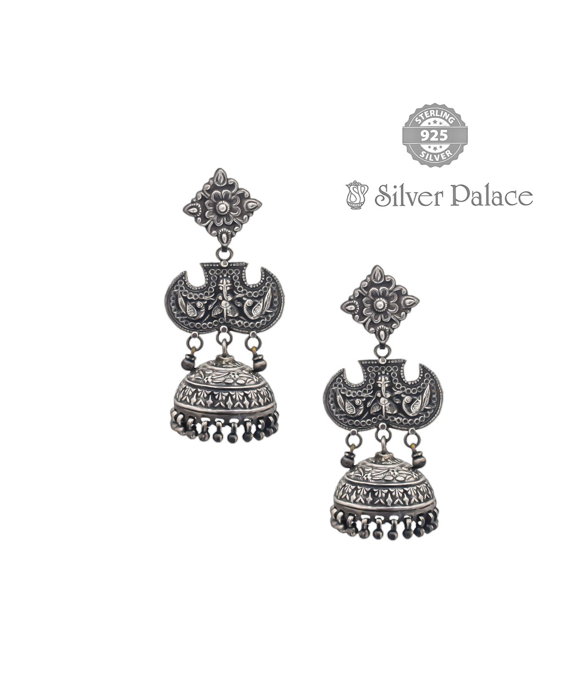 92.5 OXIDISED SILVER BHAVA COLLECTIONS  JHUMKA EARRINGS FOR WOMEN AND GIRLS