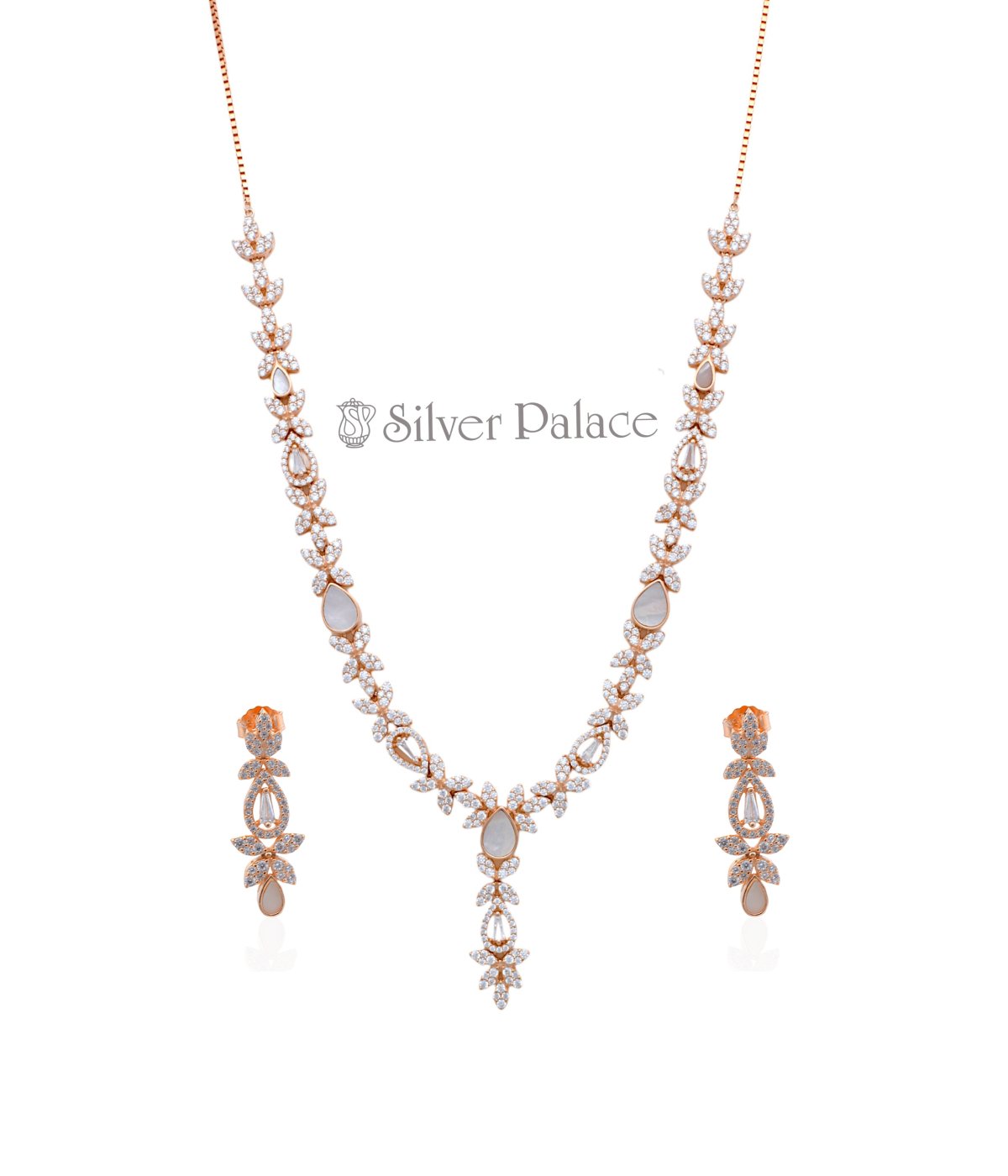 Rose gold Cubic Zirconia Bridal necklace and earring set - APRILLE–  Treasures by Agnes