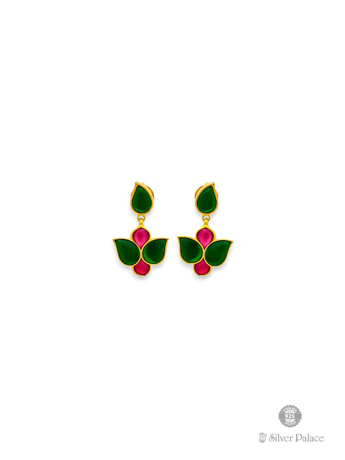 925 SILVER GOLD POLISHED LEAF DESIGN WITH CUT STONE EARRING FOR GIRLS ANITE COLLECTION 