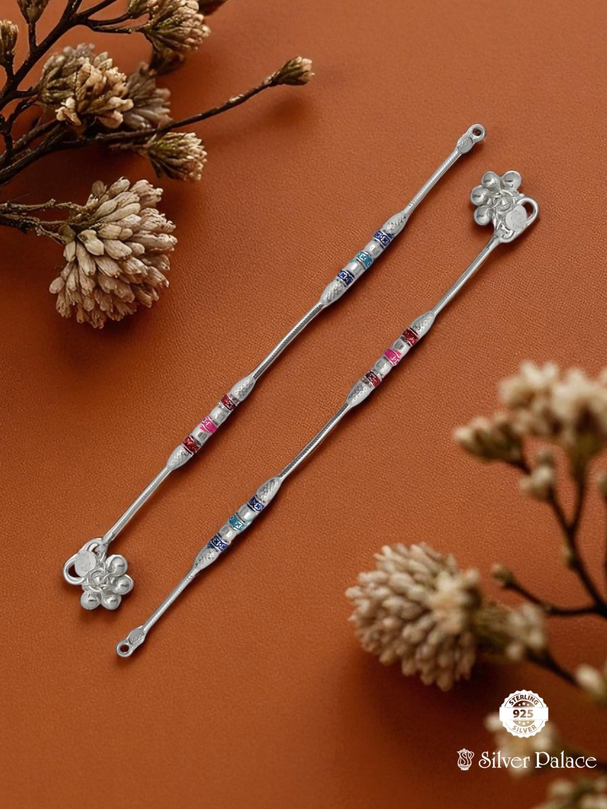 SILVER BEADS DESIGN WITH ENAMEL ANKLETS FOR KIDS ARJITA COLLECTION 
