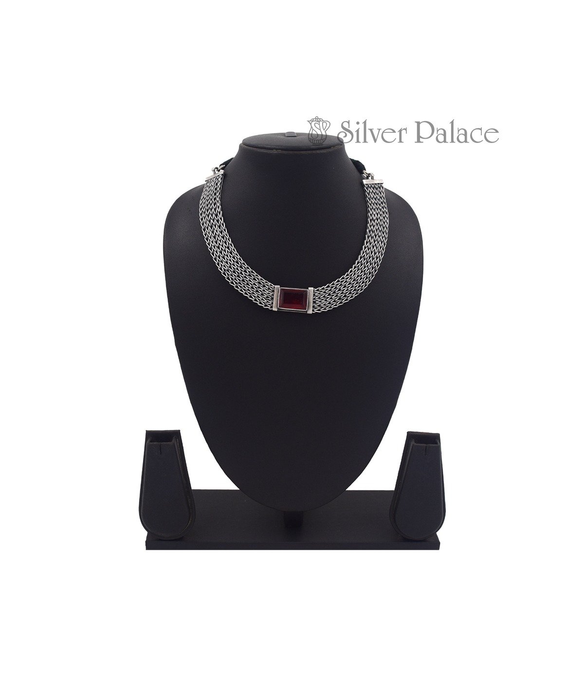 STERLING SILVER RED SPINAL NECKLACE CHOKER