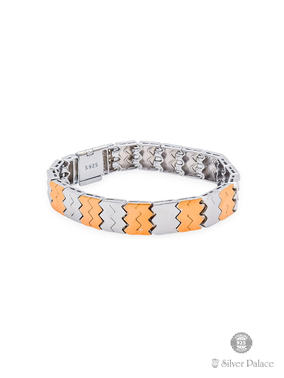 925 PURE SILVER STYLISH 2 TONE CZ BRACELT FOR MENS PUYA COLLECTION