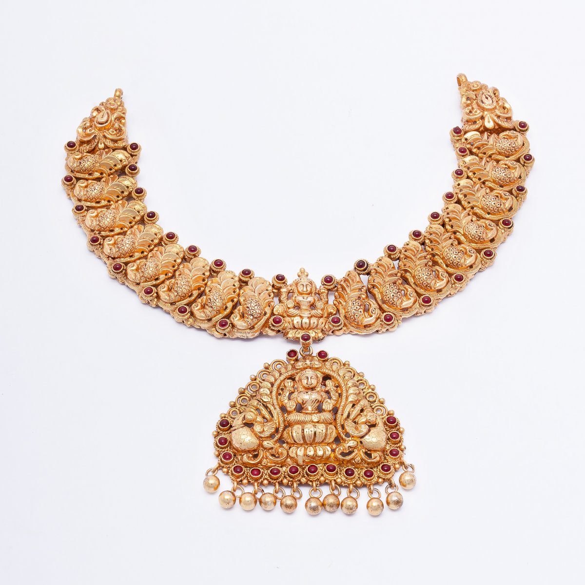 GOLD PLATED TRADITIONAL TEMPLE JEWELLERY NECKLACE IN SILVER