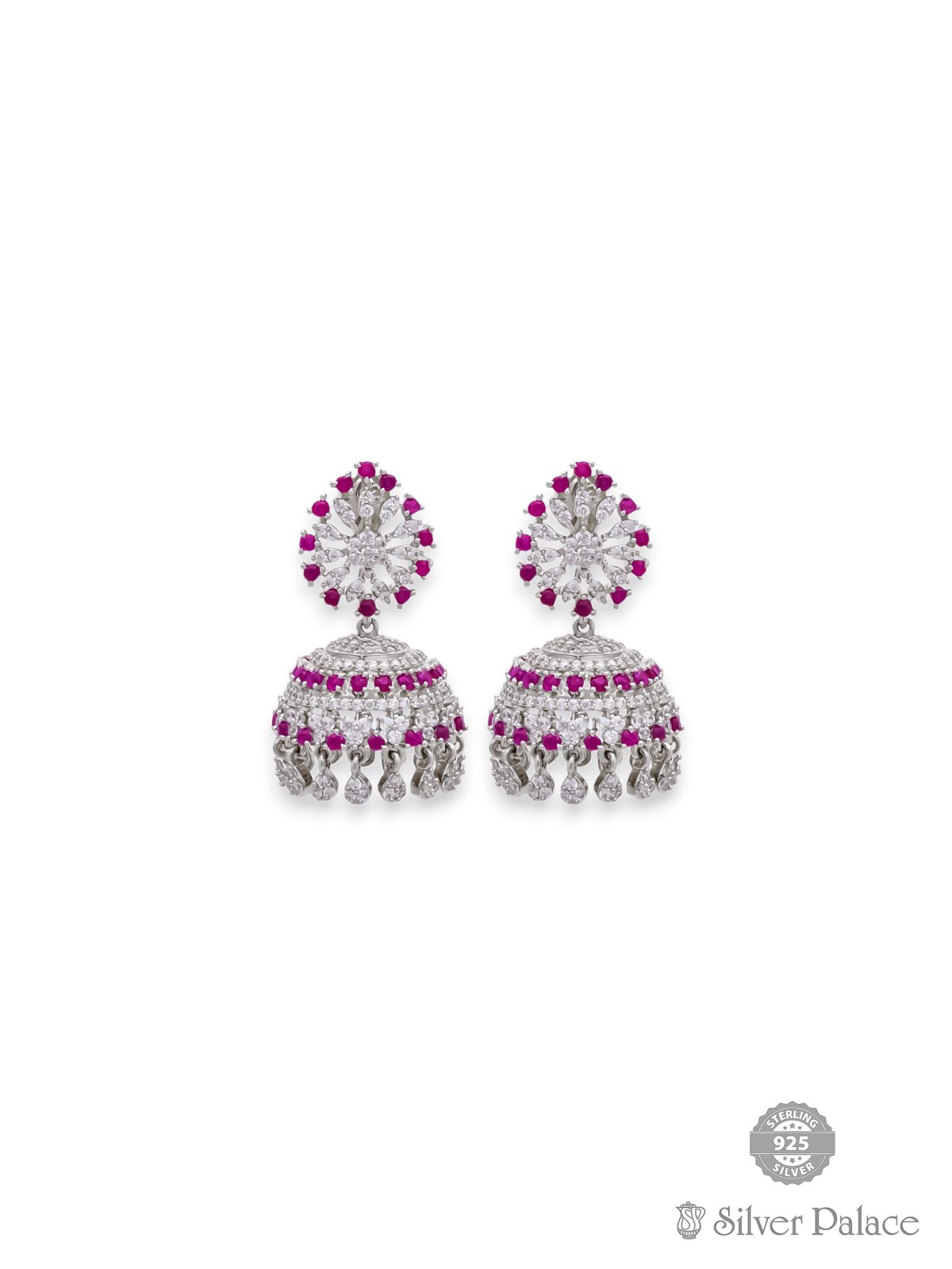 925 STERLING SILVER CZ WITH PINK STONE JHUMKI FOR GIRLS PUYA COLLECTION 
