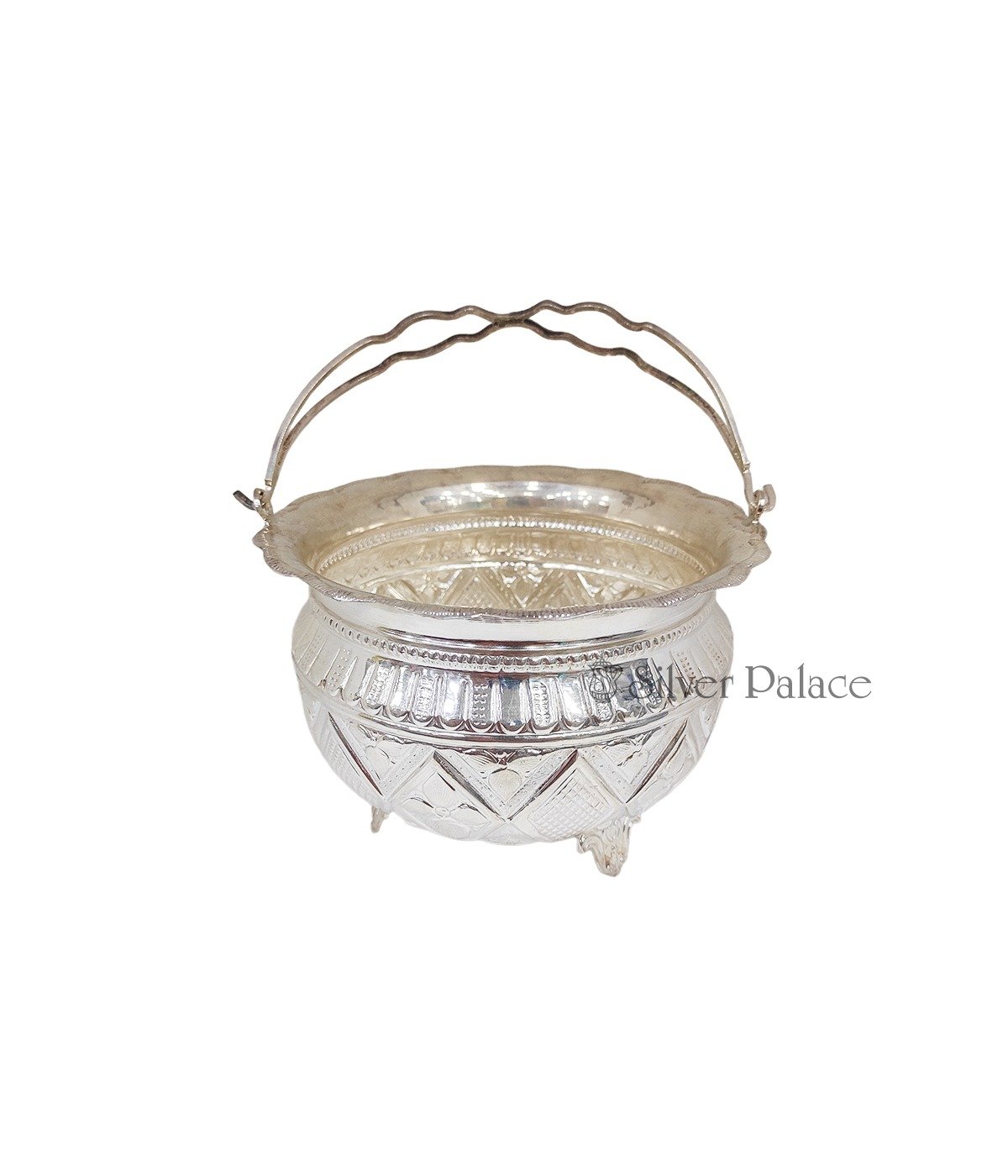 SILVER FANCY FLOWER BASKET WITH DOUBLE HANDLE