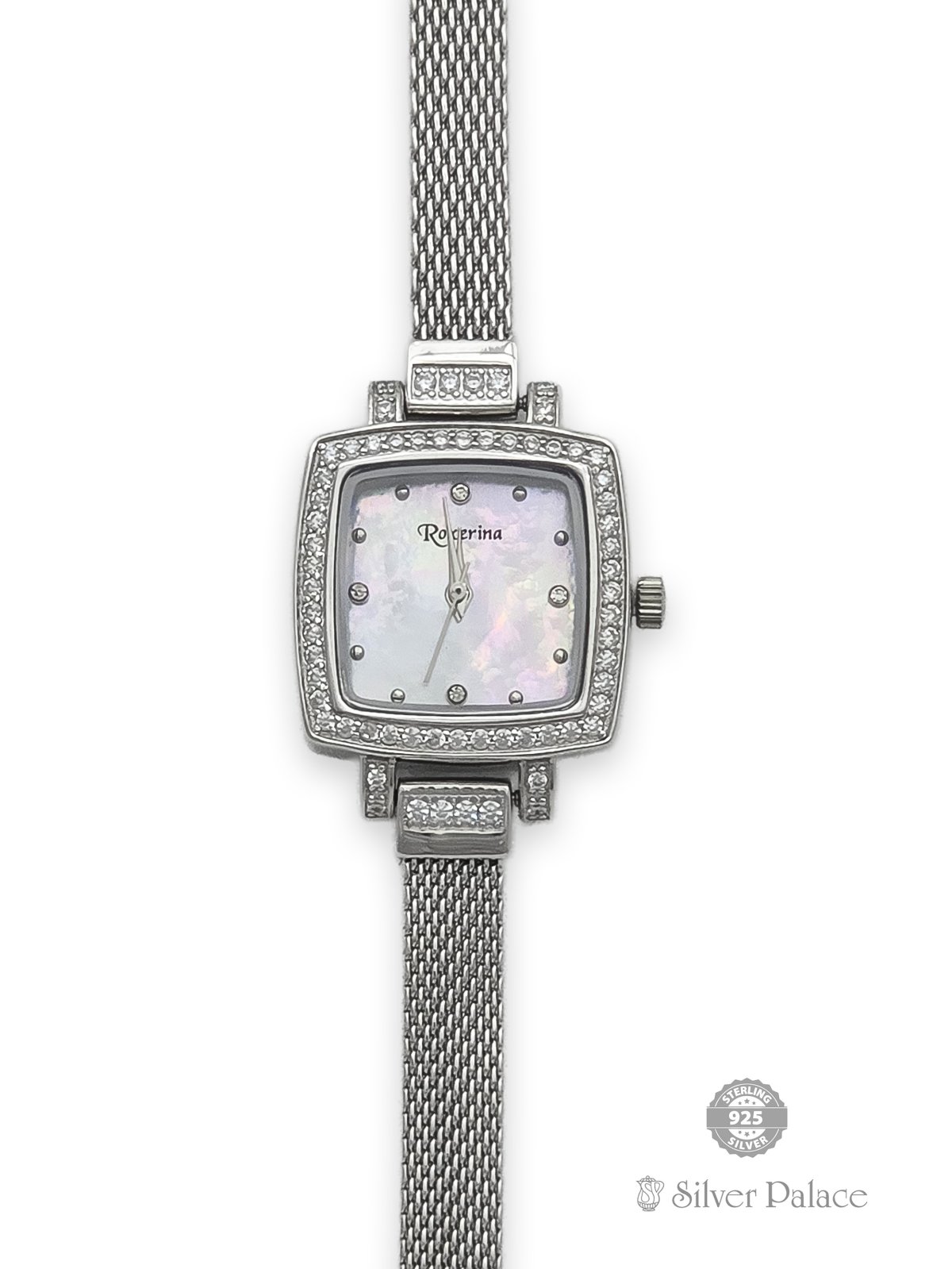 925 STERLING SILVER CZ WITH MESH DESIGN STRAP WATCH FOR GIRLS 