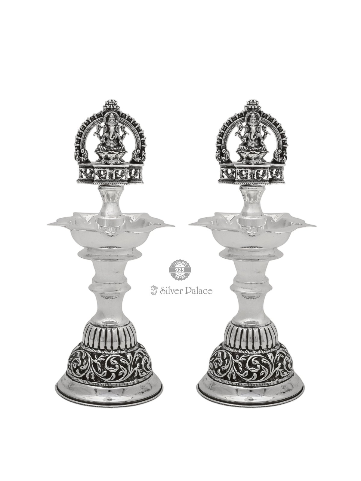 925 OXIDISED SILVER GANESH MOTIF SMALL LAMP FOR WEDDING GIFT 