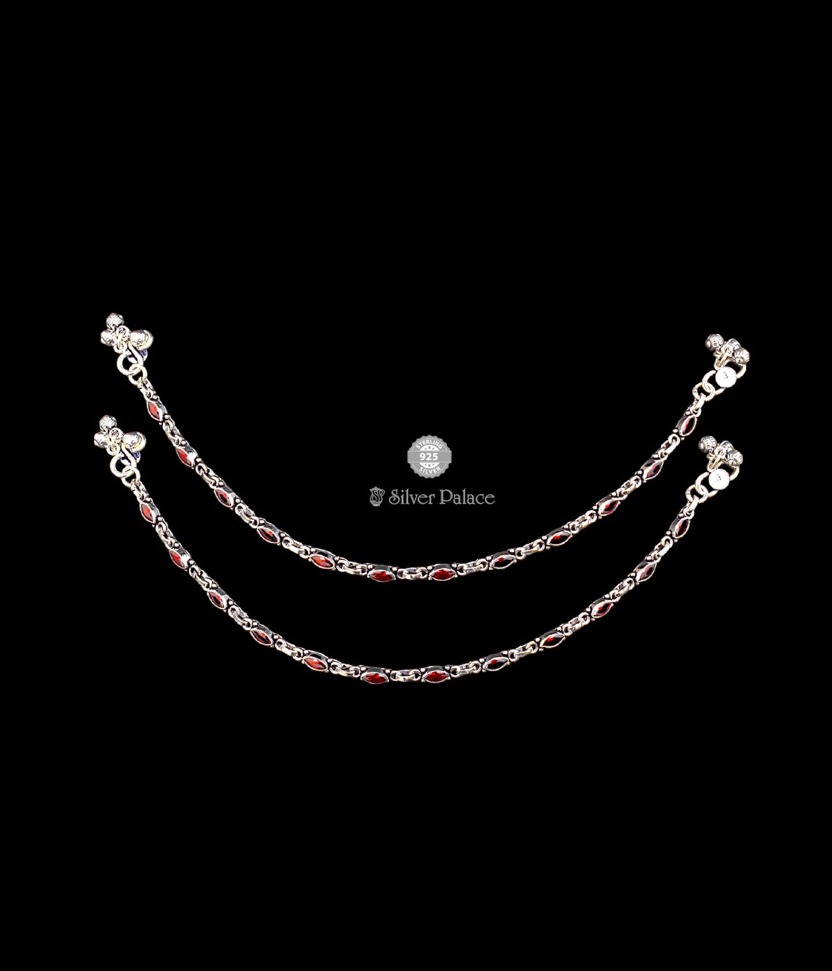 925  Silver Neeth Collection The CZ Stone Studded With Gemstone Anklets For Girls