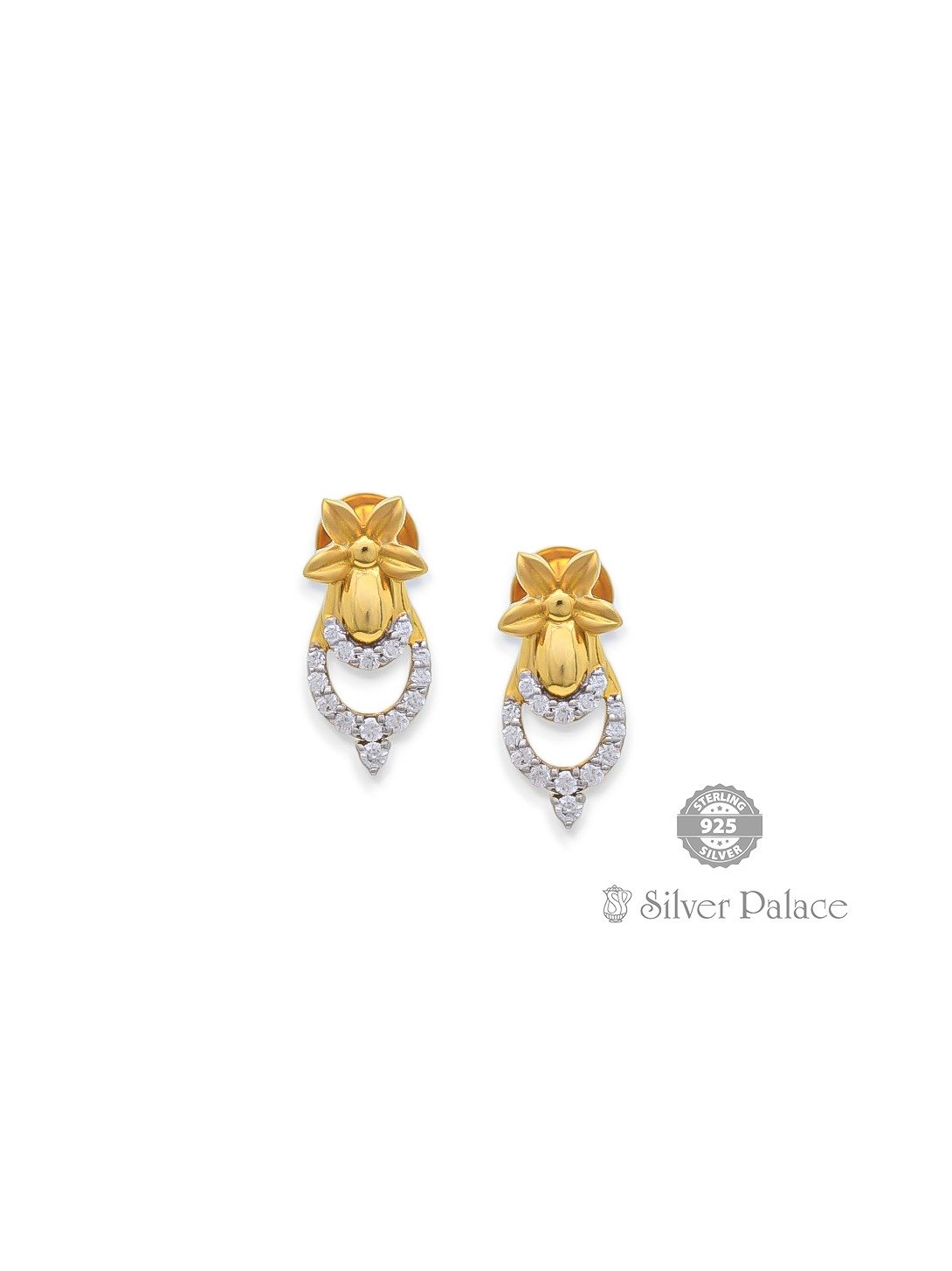 18kt pure gold floral design diamond studs for girls kanche collection 