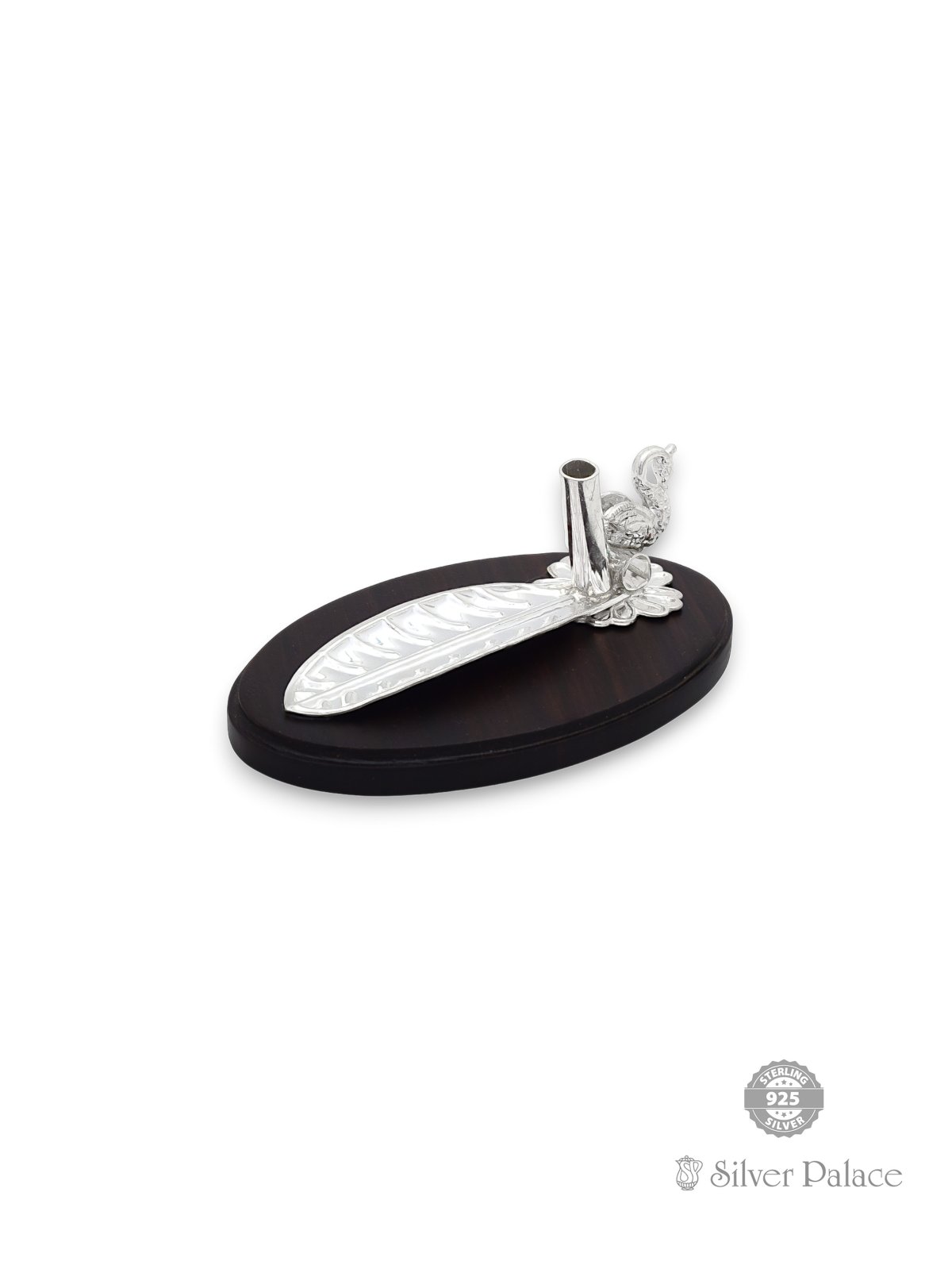 925 Silver Leaf Design Agar Bathi Stand With Wood Base Sur Collection ...